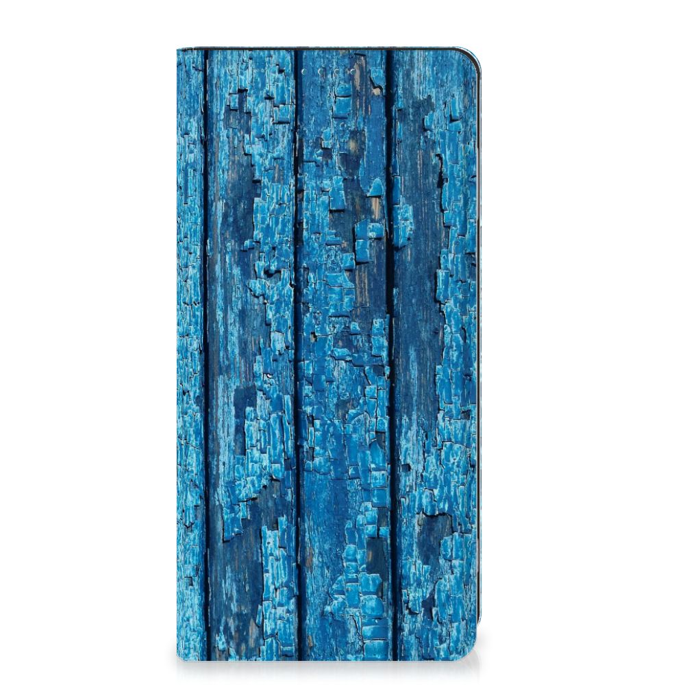 Motorola Moto G53 Book Wallet Case Wood Blue blauw hout voorkant