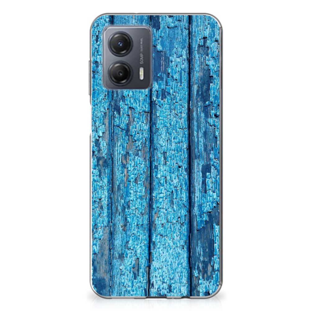 Motorola Moto G53 Bumper Hoesje Wood Blue design blauw hout achterkant