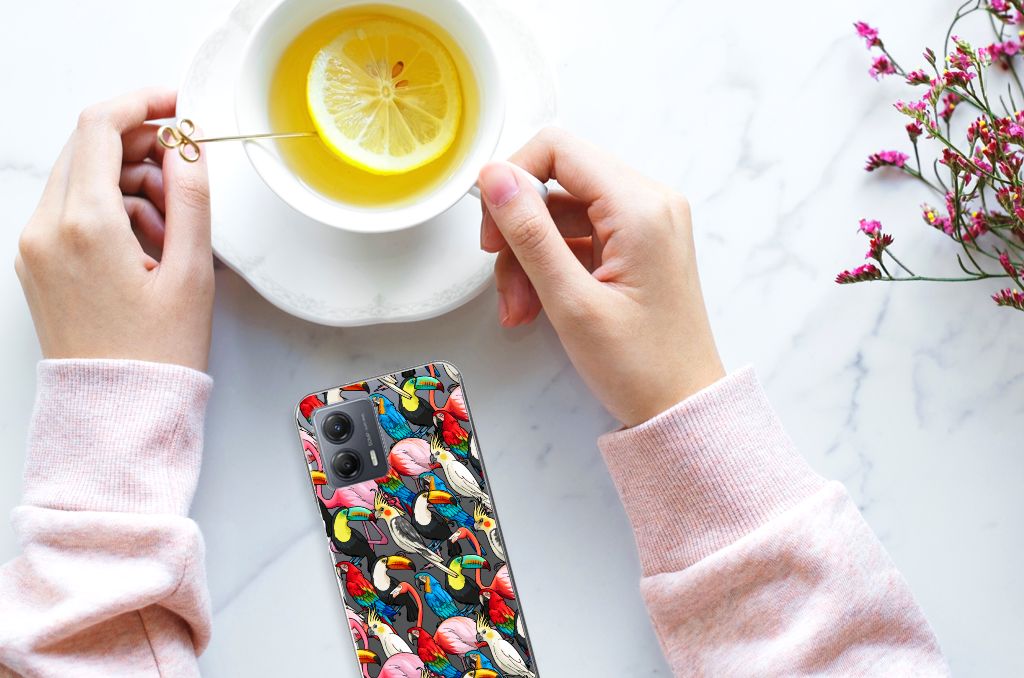 Motorola Moto G53 TPU Hoesje Birds design vogels aanzicht