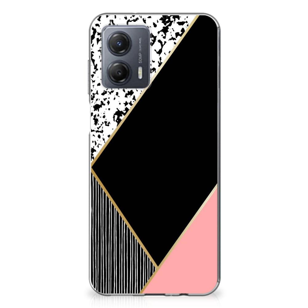Motorola Moto G53 TPU Hoesje Zwart Roze Vormen zijde vooraanzicht