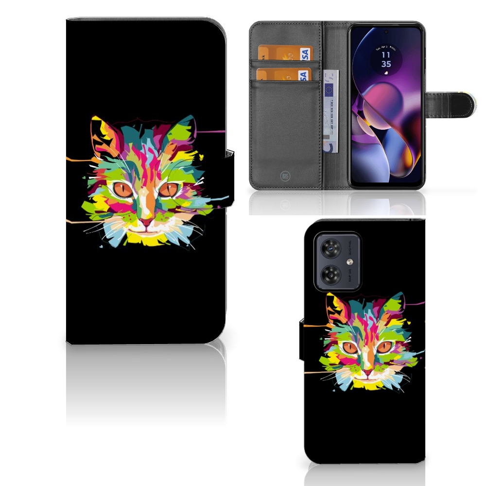 Motorola Moto G54 Leuk Hoesje Cat Color kat design zijkant voorkant