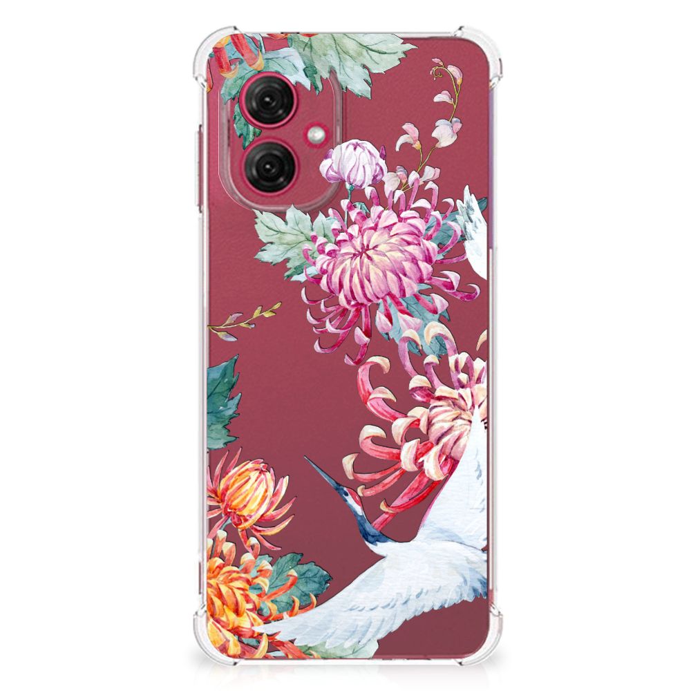 Motorola Moto G55 Case Anti-shock Bird Flowers achterkant
