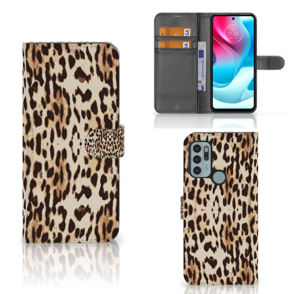 Motorola Moto G60s Telefoonhoesje met Pasjes Leopard telefoonhoesje dierenprint aanzicht