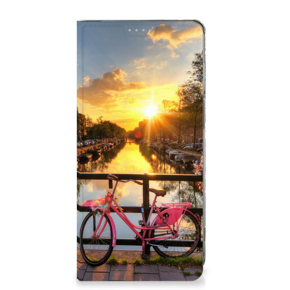 Motorola Moto G62 5G Book Cover Amsterdamse Grachten fiets zonsondergang Amsterdam