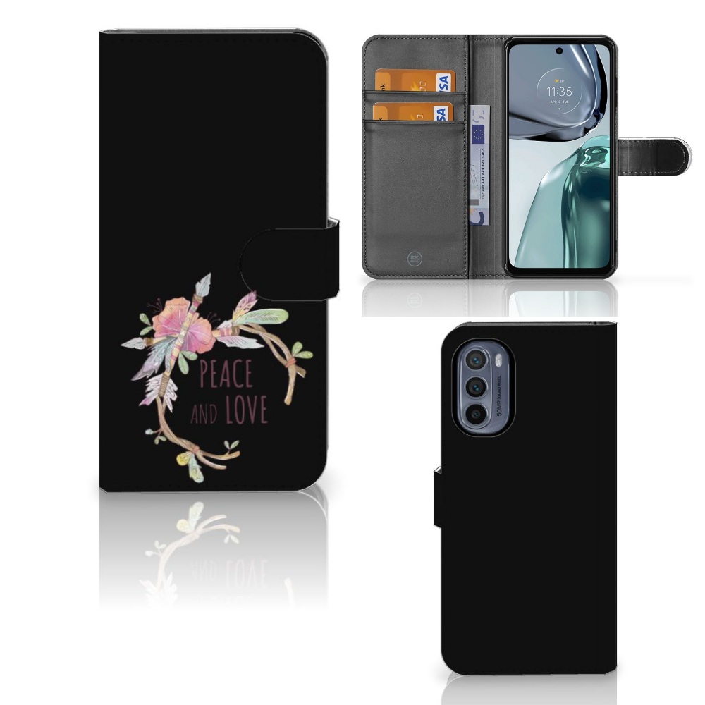 Motorola Moto G62 5G Leuk Hoesje Boho Text design voorkant binnenkant