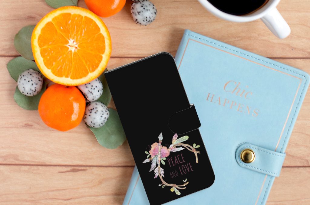 Motorola Moto G62 5G Leuk Hoesje Boho Text telefoonhoesje bloemen design aanzicht