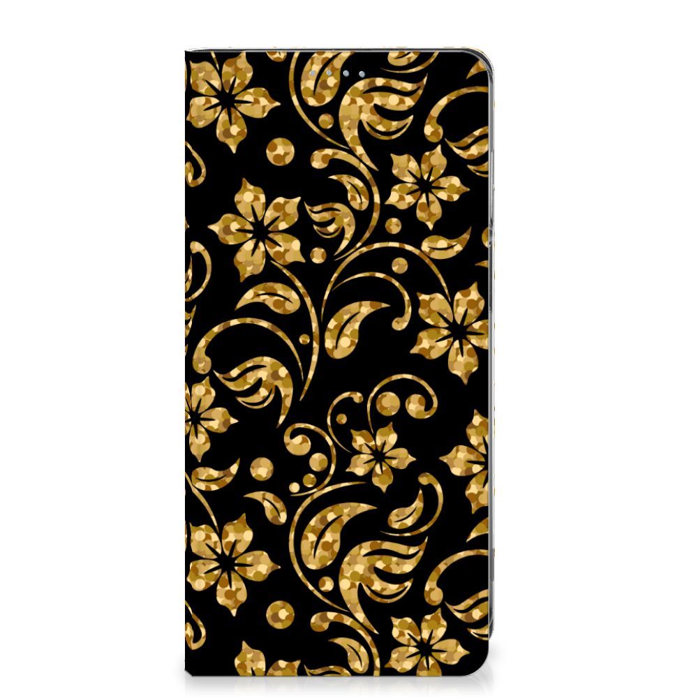 Motorola Moto G62 5G Smart Cover Gouden Bloemen design voorkant