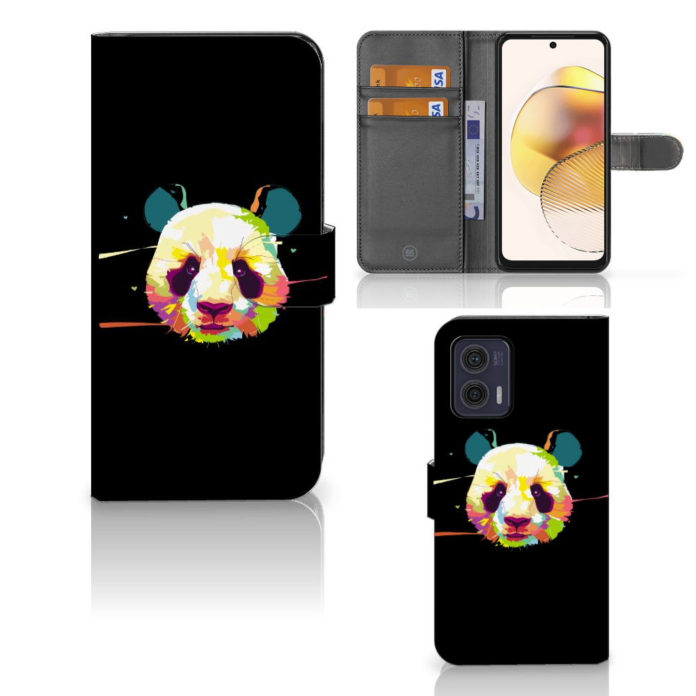 Motorola Moto G73 Leuk Hoesje Panda Color panda kleur ontwerp voorzijde zijkant binnenzijde