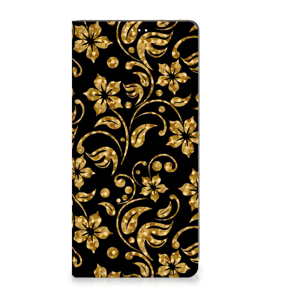 Motorola Moto G73 Smart Cover Gouden Bloemen bloemen goud zwart