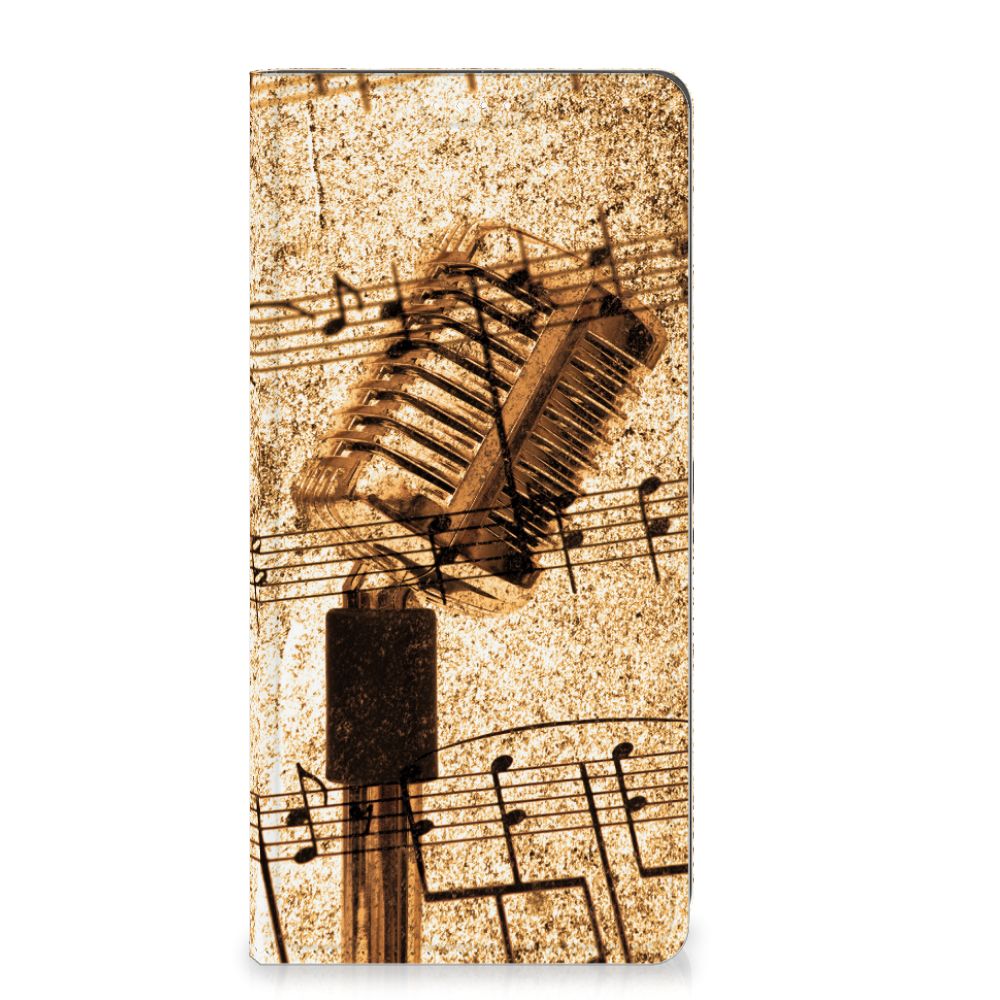 Motorola Moto G73 Stand Case Bladmuziek bladmuziek microfoon design voorkant