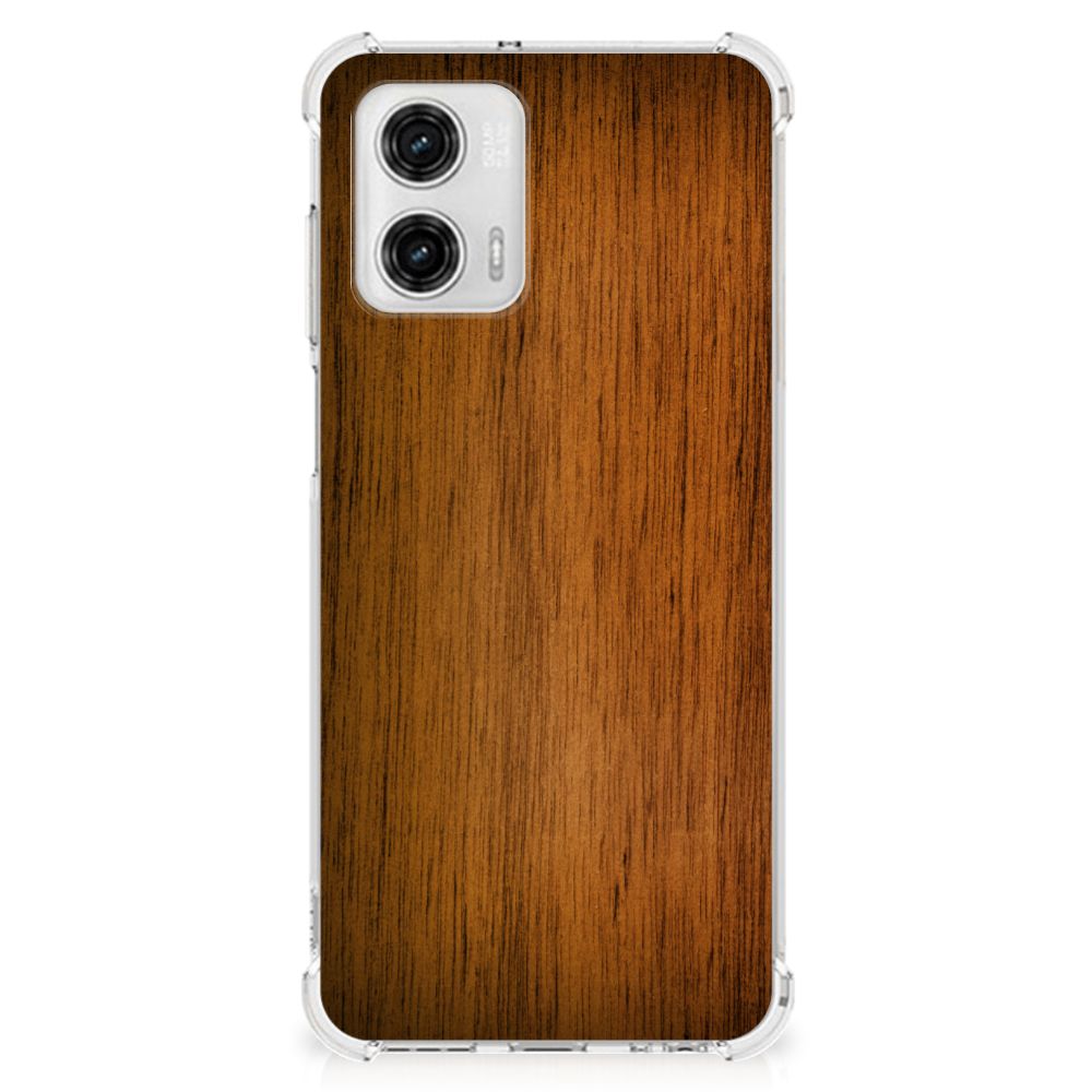 Motorola Moto G73 Stevig Telefoonhoesje Donker Hout achterzijde