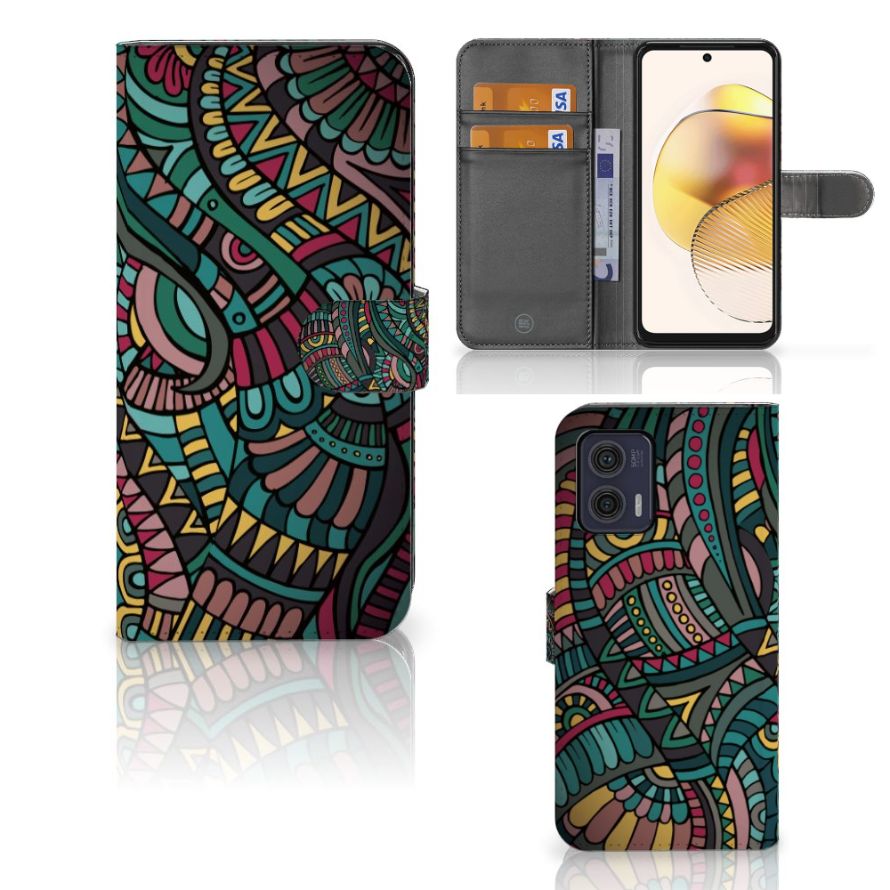 Motorola Moto G73 Telefoon Hoesje Aztec telefoonhoesje design kleuren aanzicht