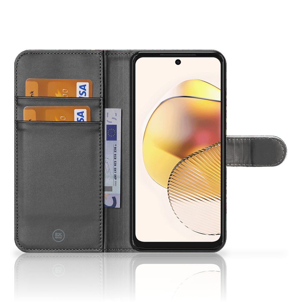 Motorola Moto G73 Telefoon Hoesje Aztec telefoonhoesje met drie pasjes aanzicht