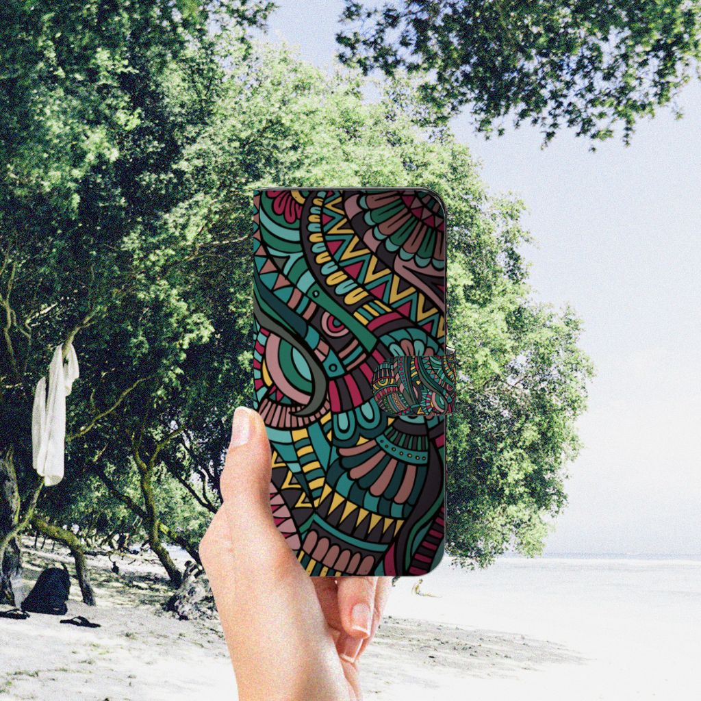 Motorola Moto G73 Telefoon Hoesje Aztec ontwerp kleurrijk hand