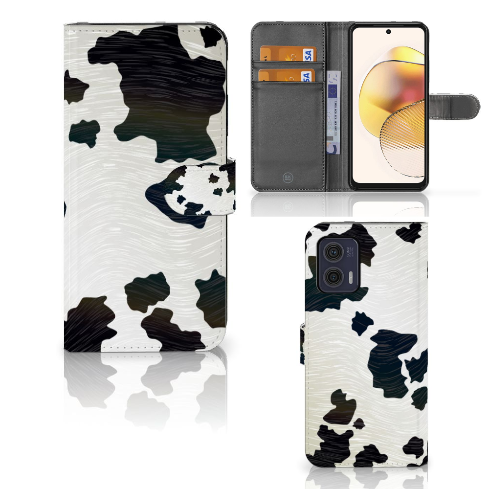 Motorola Moto G73 Telefoonhoesje met Pasjes Koeienvlekken design koeienvlekken aanzicht