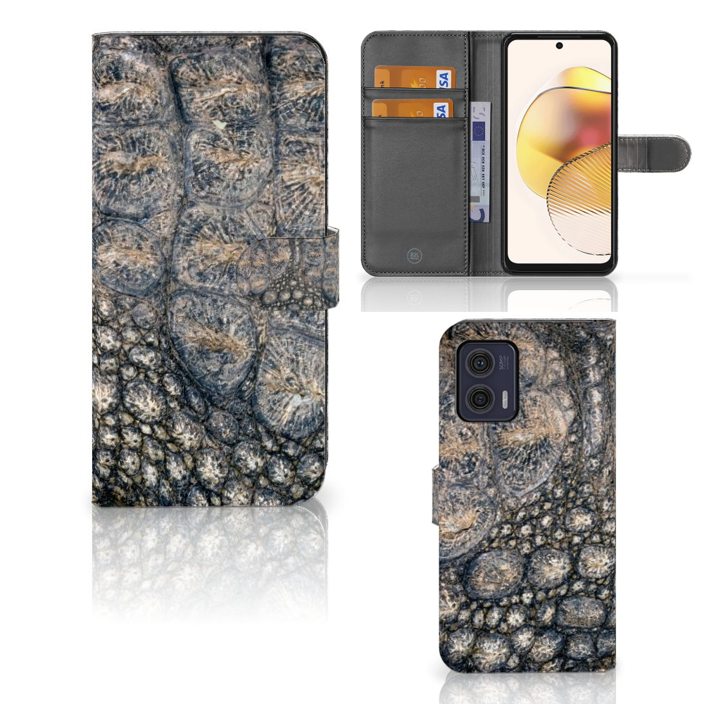 Motorola Moto G73 Telefoonhoesje met Pasjes Krokodillenprint krokodillenprint telefoonhoesje bookcase aanzicht