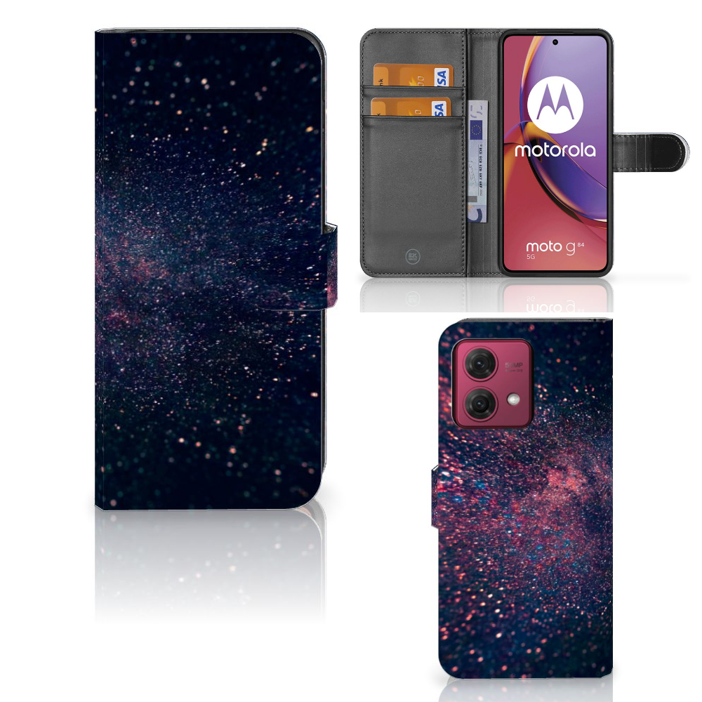 Motorola Moto G84 Book Case Stars boek hoes glanzend voorzijde en interieur met pasjes