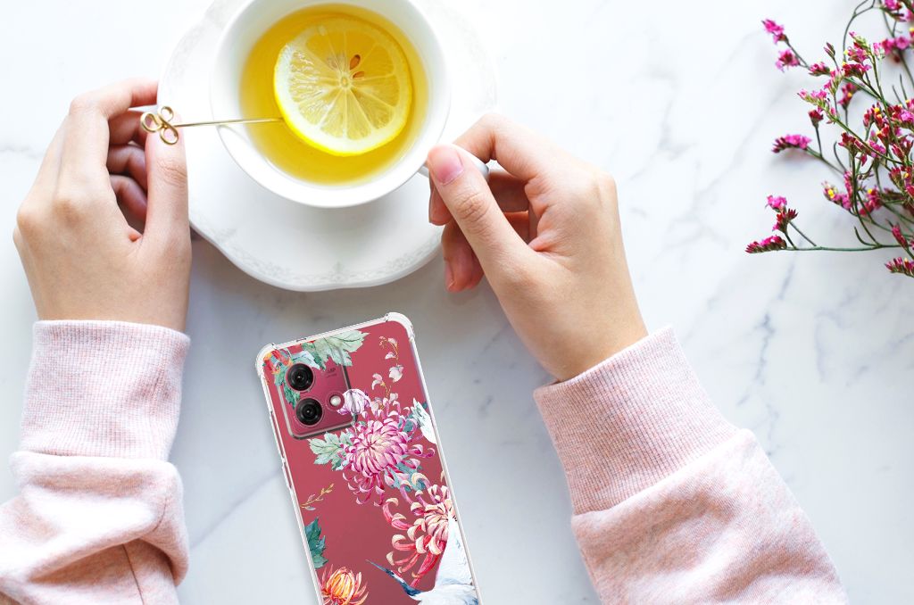 Motorola Moto G84 Case Anti-shock Bird Flowers design handen kopje thee