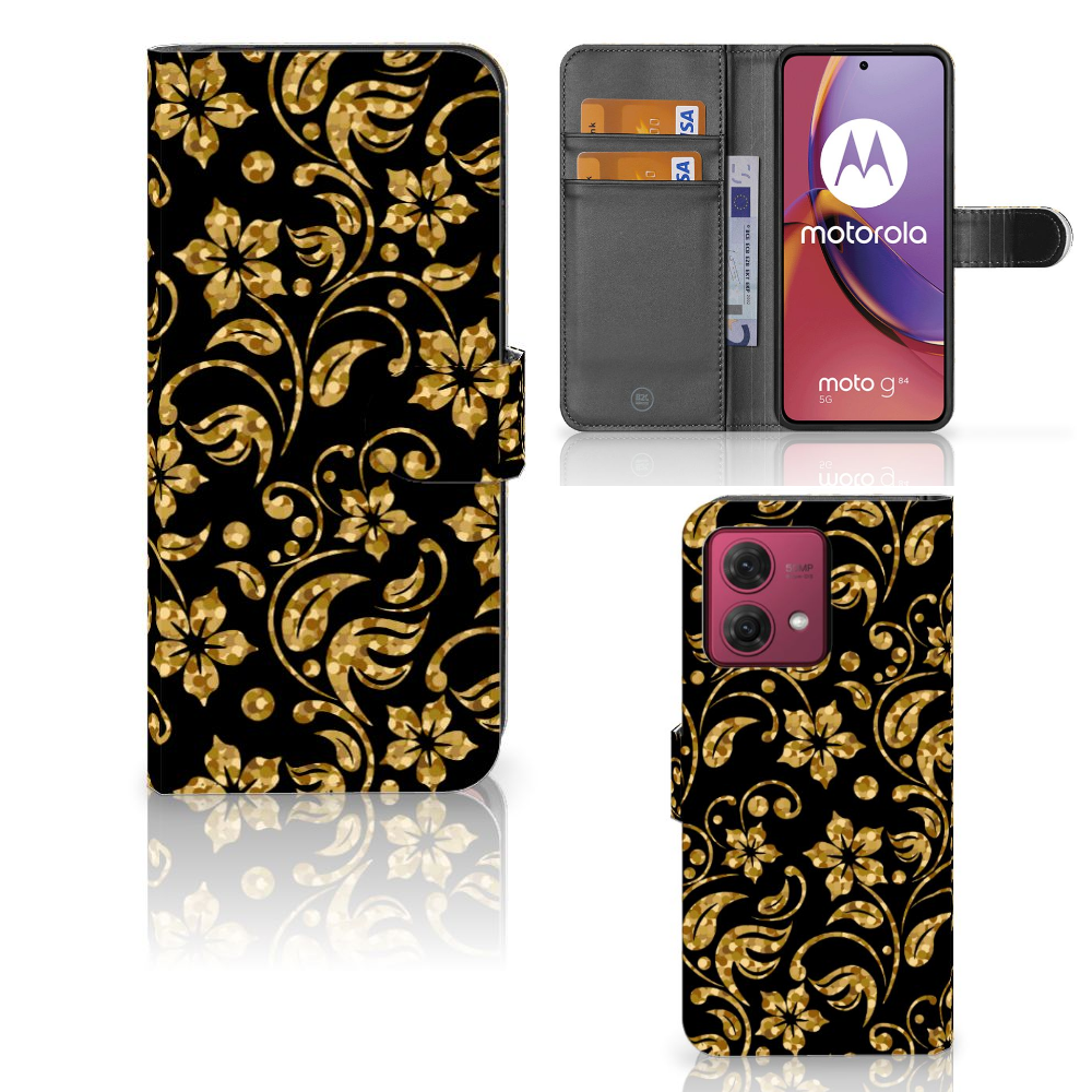 Motorola Moto G84 Hoesje Gouden Bloemen