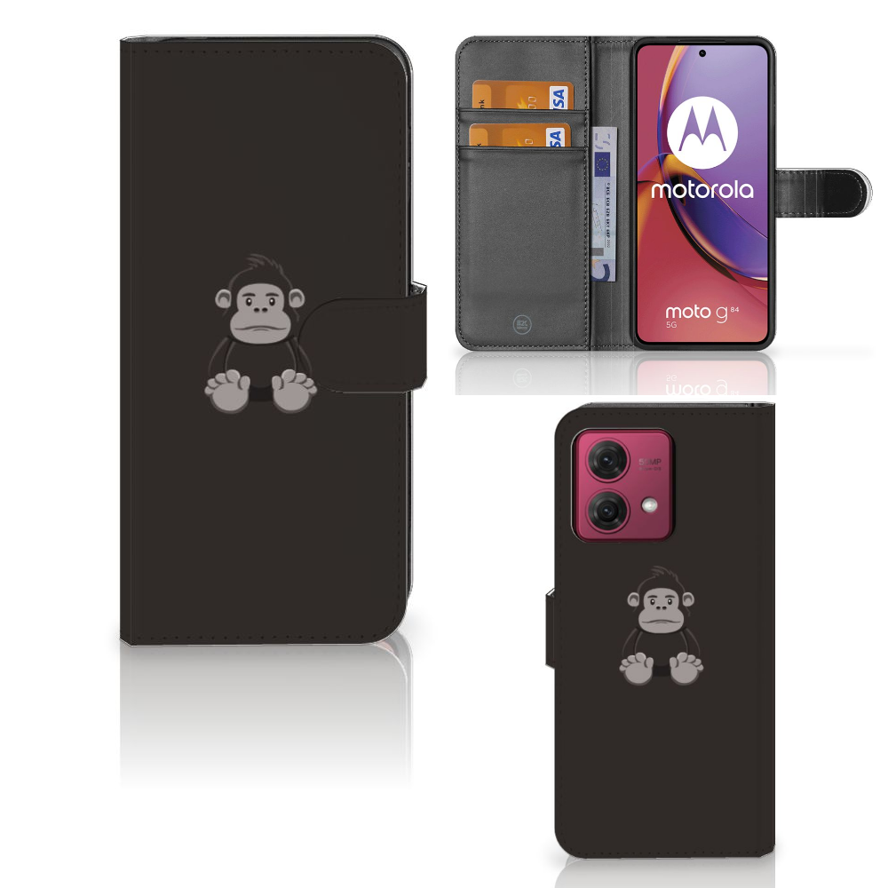 Motorola Moto G84 Leuk Hoesje Gorilla flipcase gorilla knuffelvorm zwart
