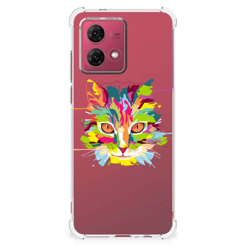 Motorola Moto G84 Stevig Bumper Hoesje Cat Color kat gezicht kleurrijk ontwerp