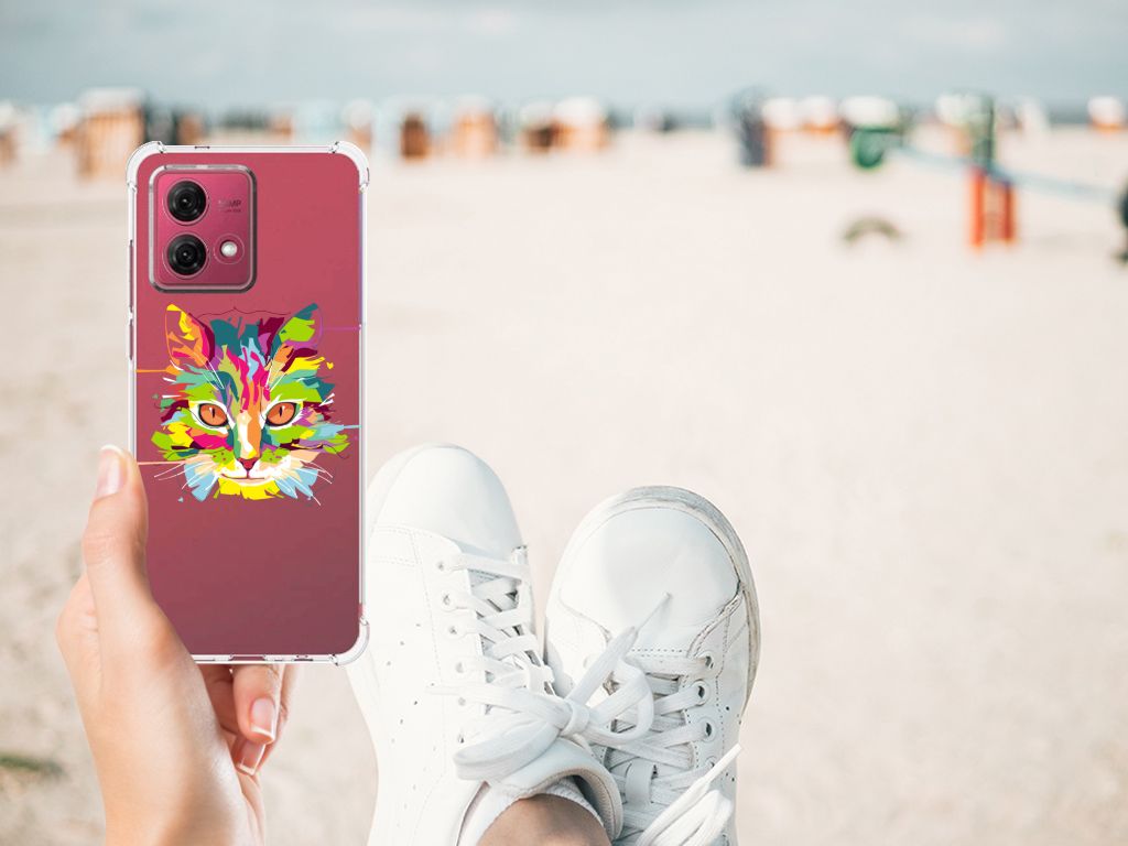 Motorola Moto G84 Stevig Bumper Hoesje Cat Color telefoonhoesje strand aanzicht