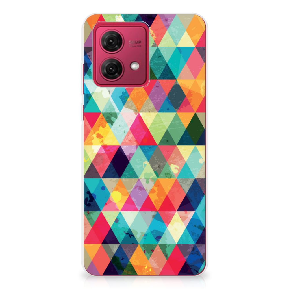 Motorola Moto G84 TPU bumper Geruit gekleurde driehoekjes achterkant