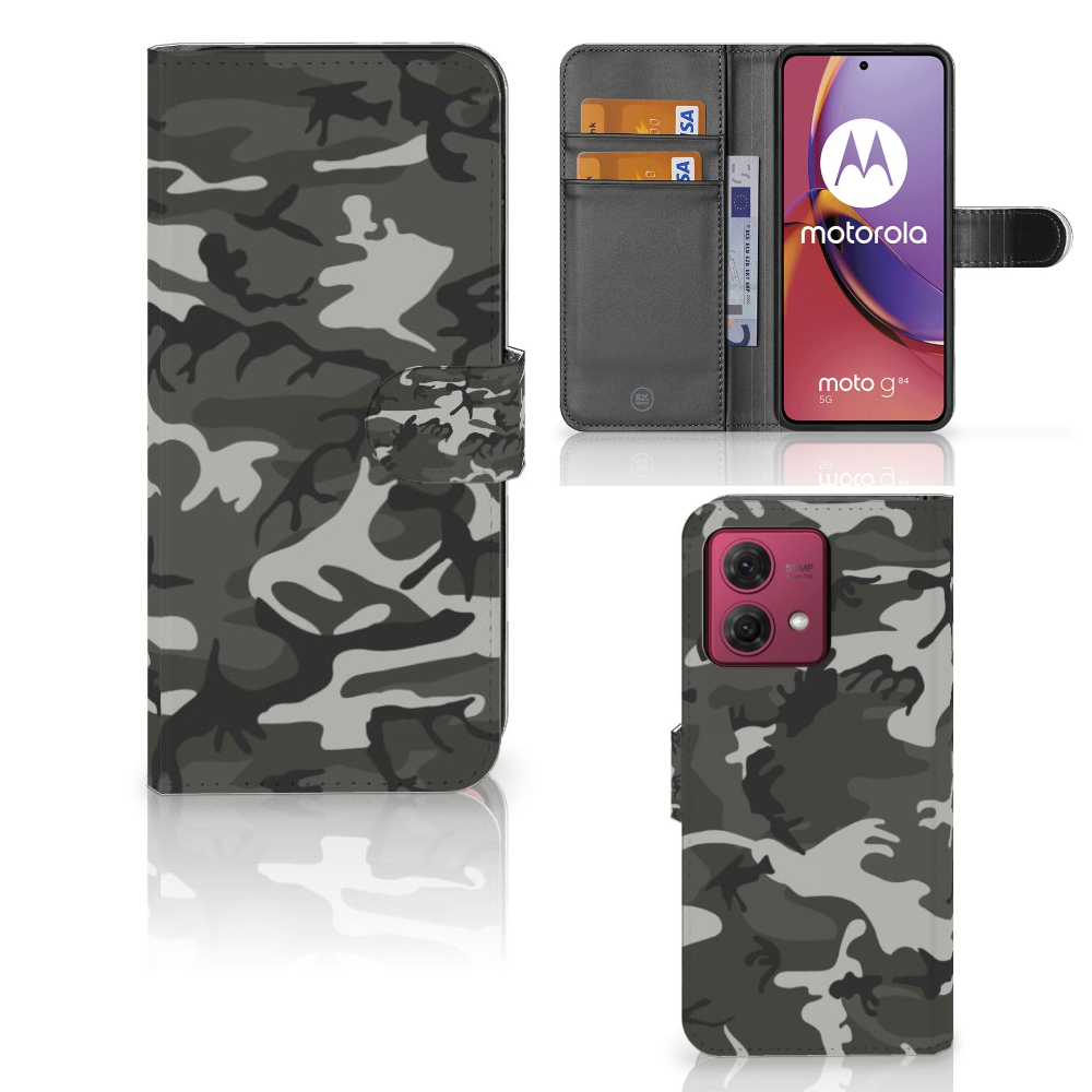 Motorola Moto G84 Telefoon Hoesje Army Light camouflage design aanzicht