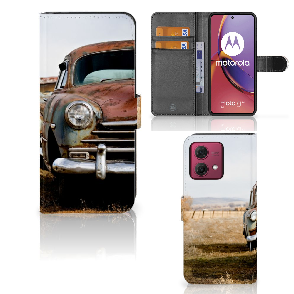 Motorola Moto G84 Telefoonhoesje met foto Vintage Auto design vintage auto aanzicht