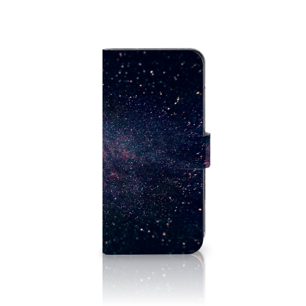 Motorola Moto G85 Book Case Stars boekhoes sterrenhemel zwart paarse blauwe glitters aanzicht