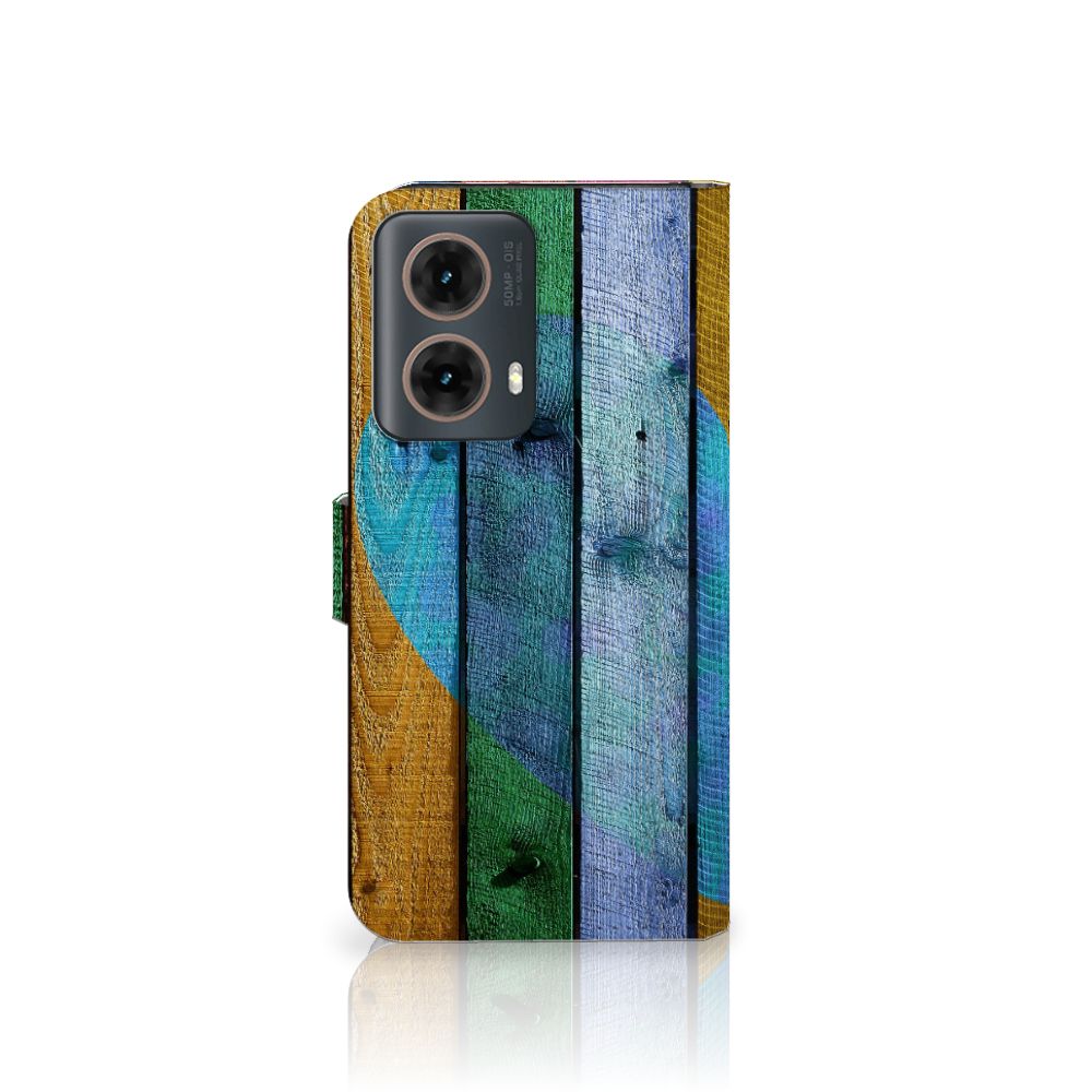 Motorola Moto G85 Book Style Case Wood Heart voorkant boekhoesje design met hartje