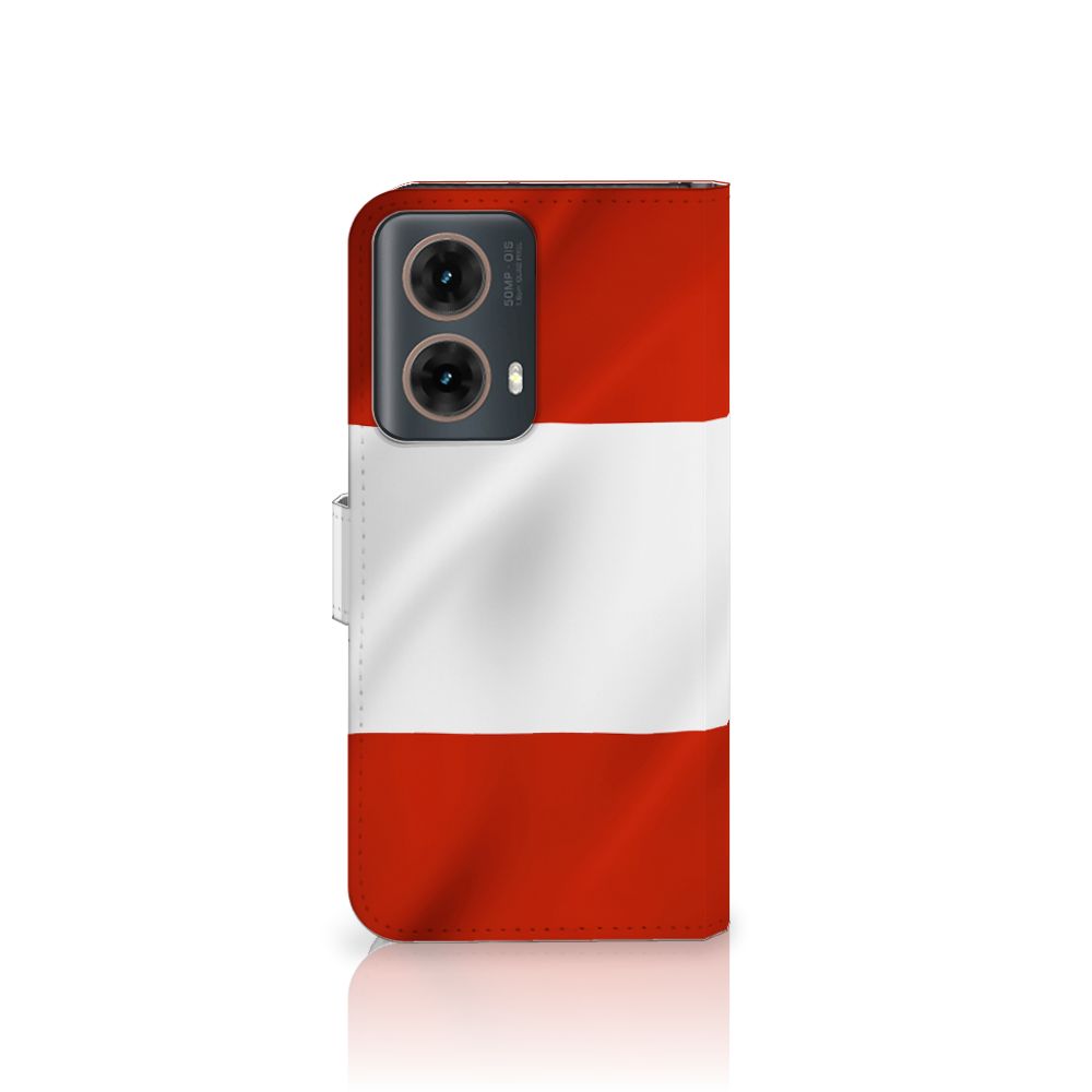 Motorola Moto G85 Bookstyle Case Oostenrijk vlag design vooraanzicht