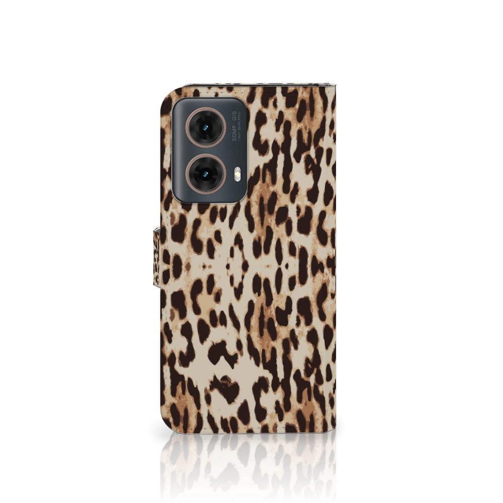 Motorola Moto G85 Telefoonhoesje met Pasjes Leopard telefoonhoesje leopard design voorkant