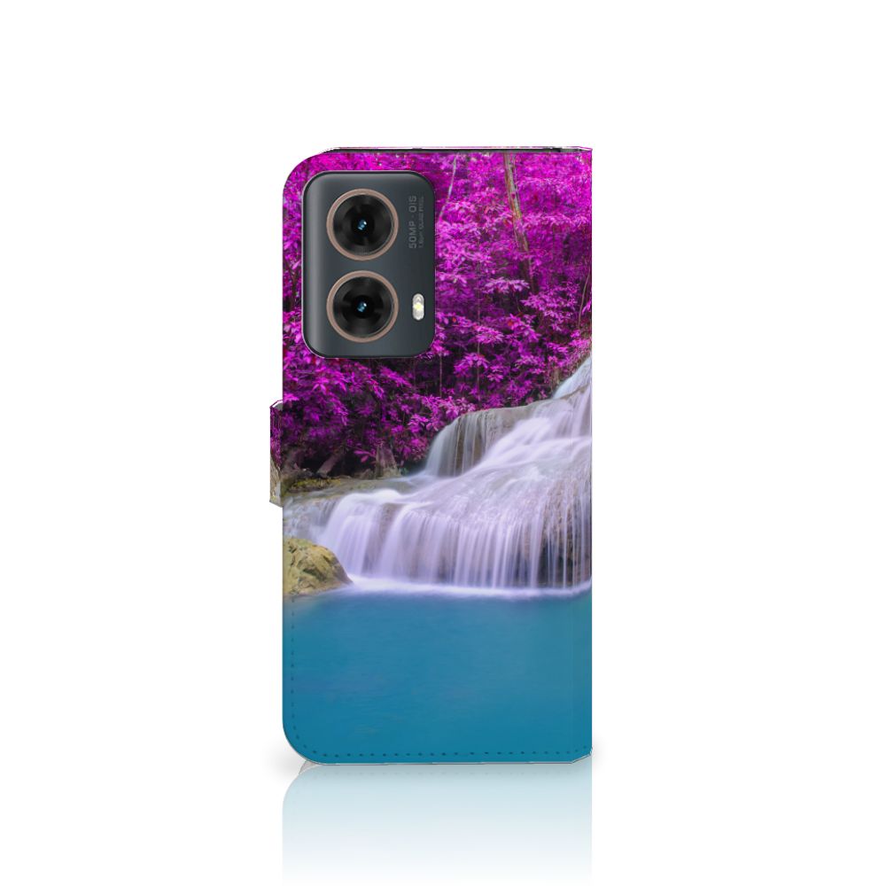 Motorola Moto G85 Telefoonhoesje met Pasjes Uil boekhoesje waterval paars blauw
