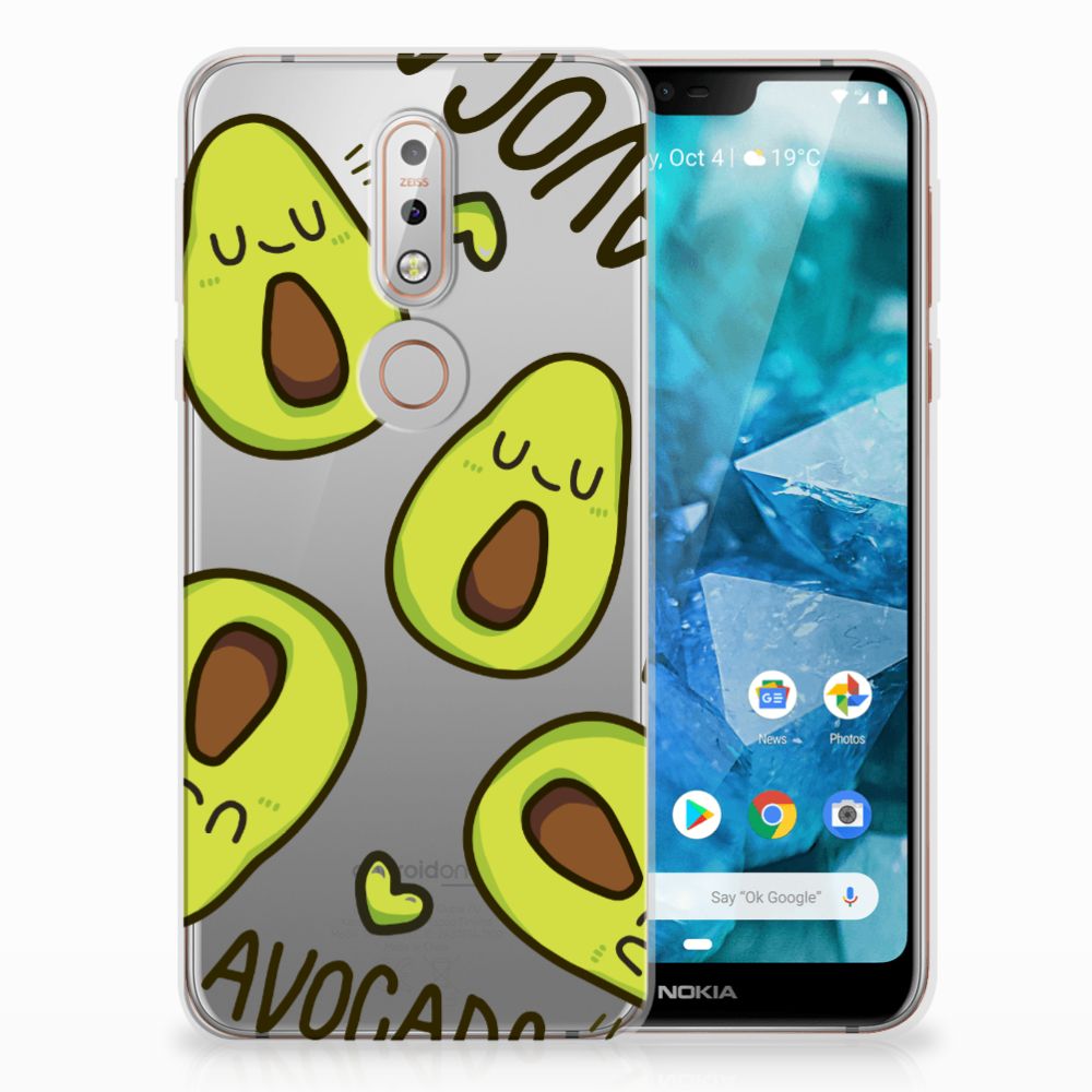 Nokia 7.1 Telefoonhoesje met Naam Avocado Singing avocados design vooraanzicht