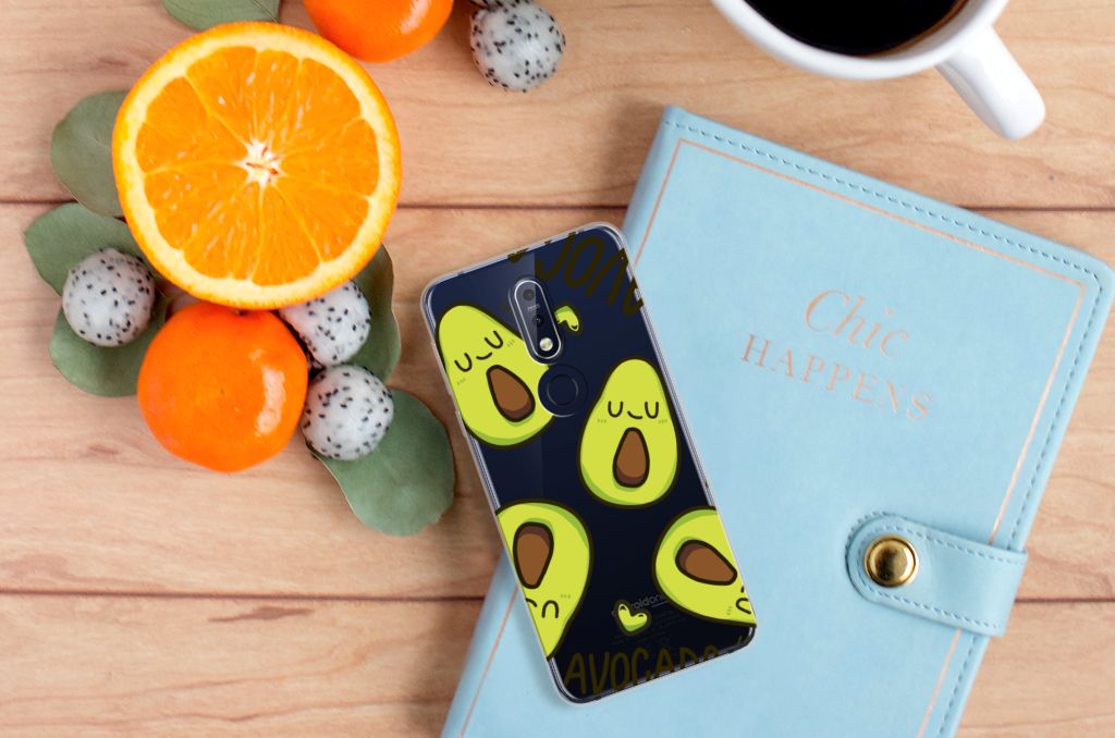 Nokia 7.1 Telefoonhoesje met Naam Avocado Singing design avocados aanzicht