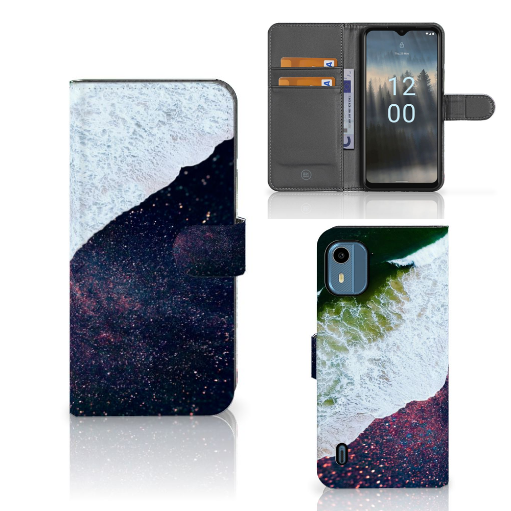 Nokia C12 Book Case Sea in Space boekhoesje abstract design aanzicht