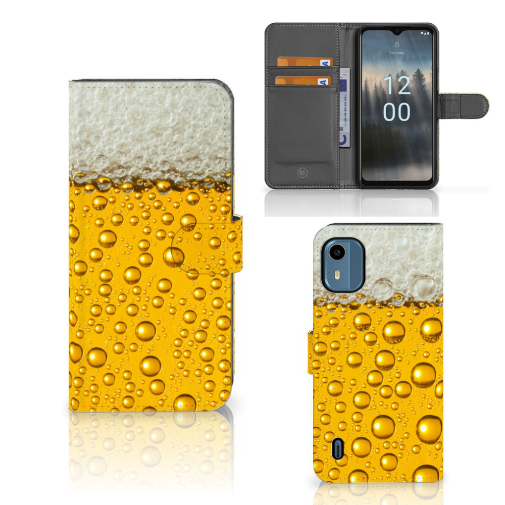 Nokia C12 Book Cover Bier telefoonhoesje met bierdesign voorkant zijkant binnenkant