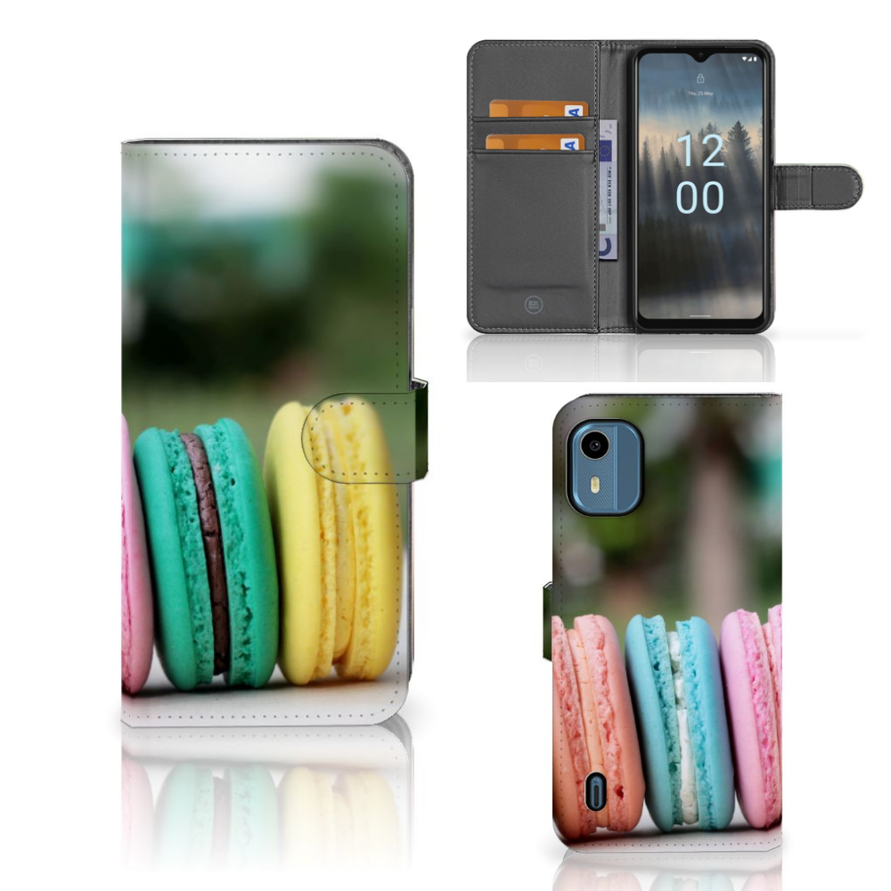 Nokia C12 Book Cover Macarons hoesje macarons voorkant achterkant