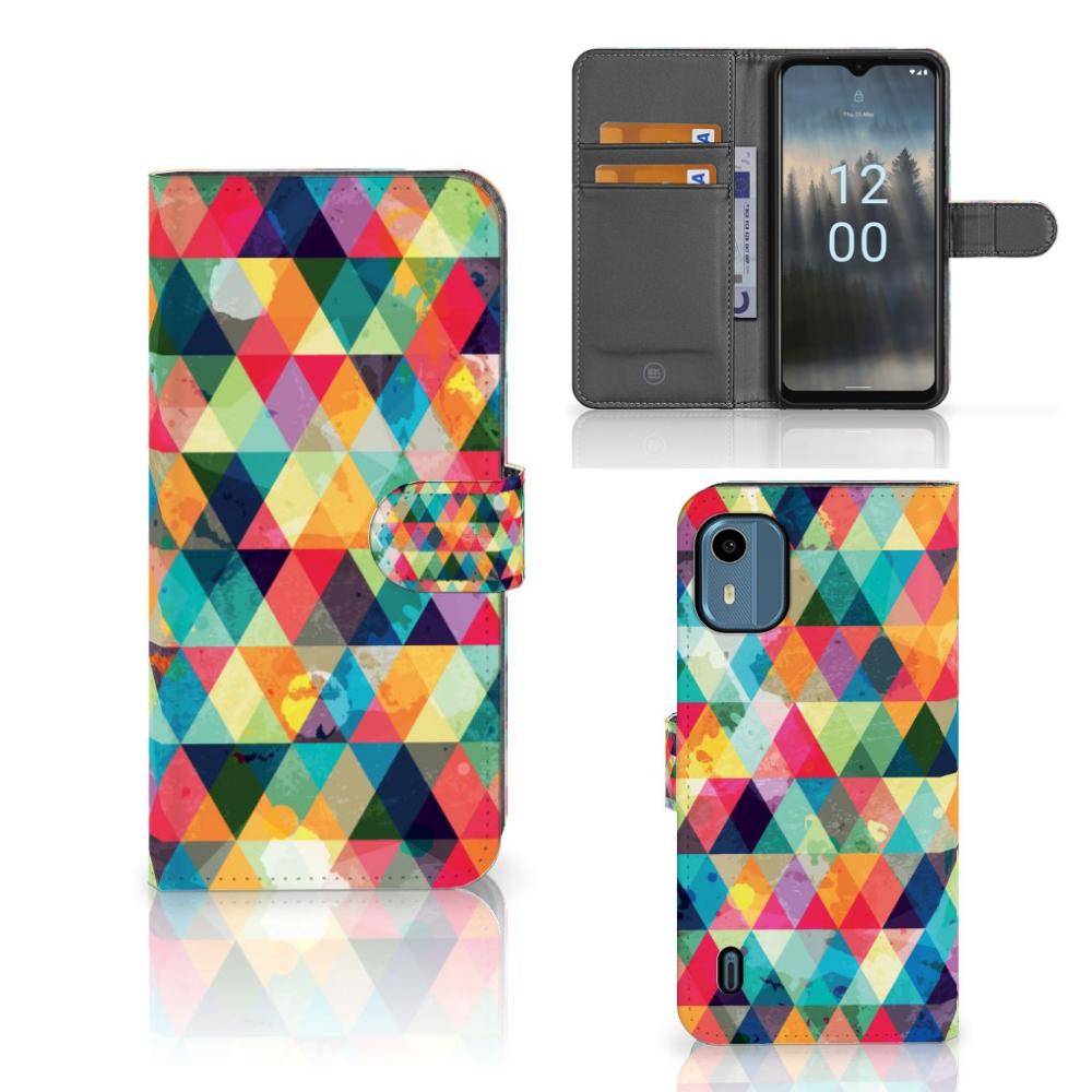 Nokia C12 Telefoon Hoesje Geruit telefoonhoesje ruitjes design aanzicht