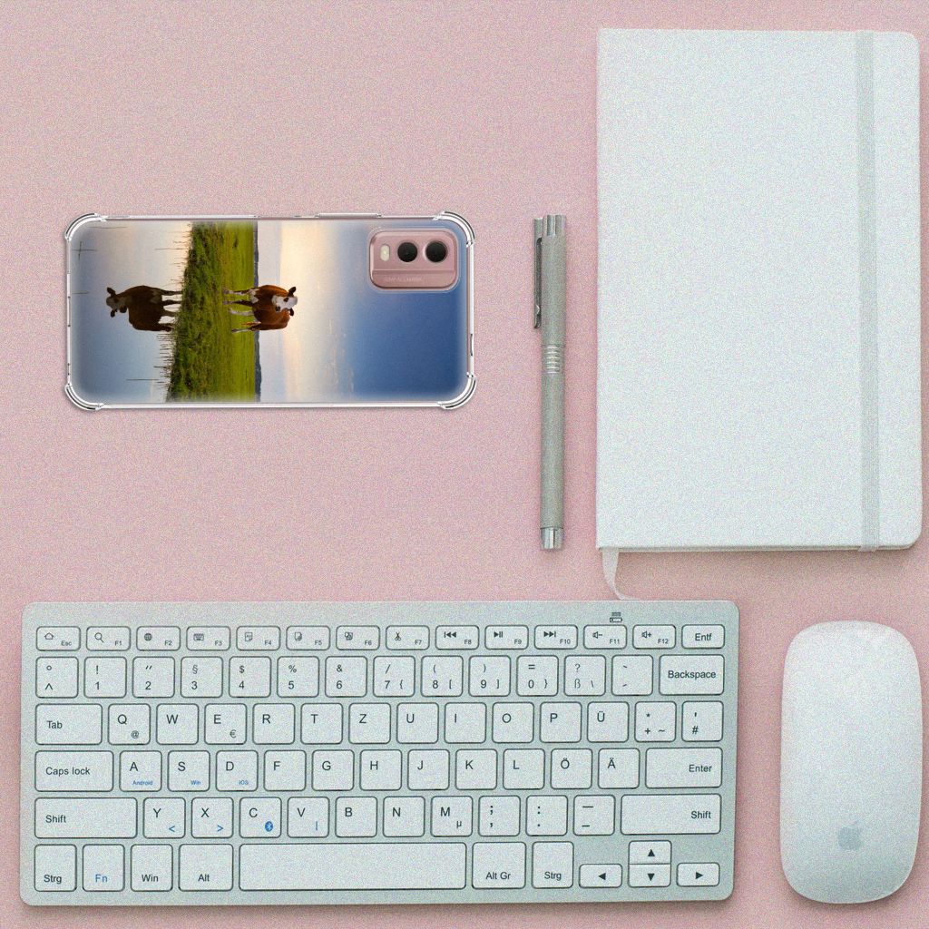Nokia C32 Case Anti-shock Koe telefoonhoesje koeien design vlakke weergave