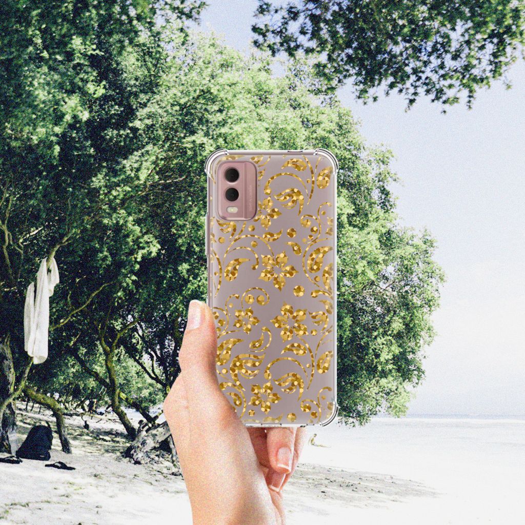 Nokia C32 Case Gouden Bloemen B2C Telecom
