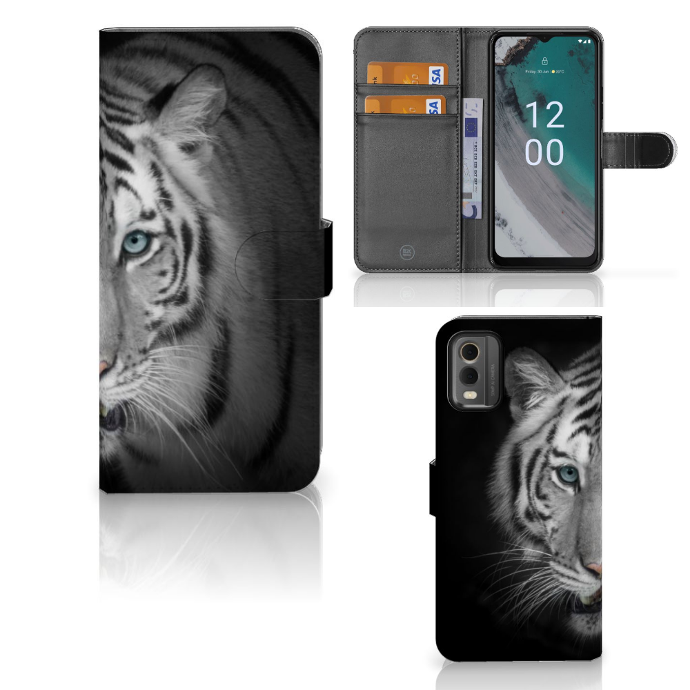 Nokia C32 Telefoonhoesje met Pasjes Tijger telefoonhoesje tijger design aanzicht
