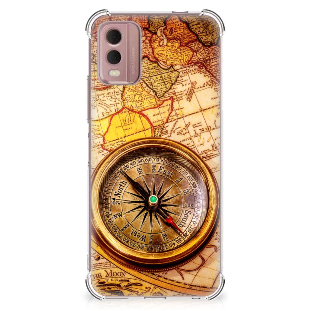 Nokia C32 Telefoonhoesje met valbescherming Kompas design voorzijde