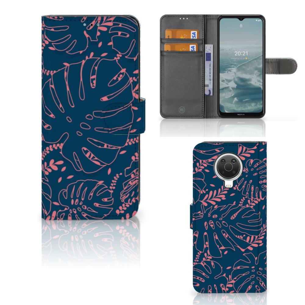 Nokia G10 | G20 Hoesje Palm Leaves hoesje palmbladeren boek stijl vooraan zijaanzicht