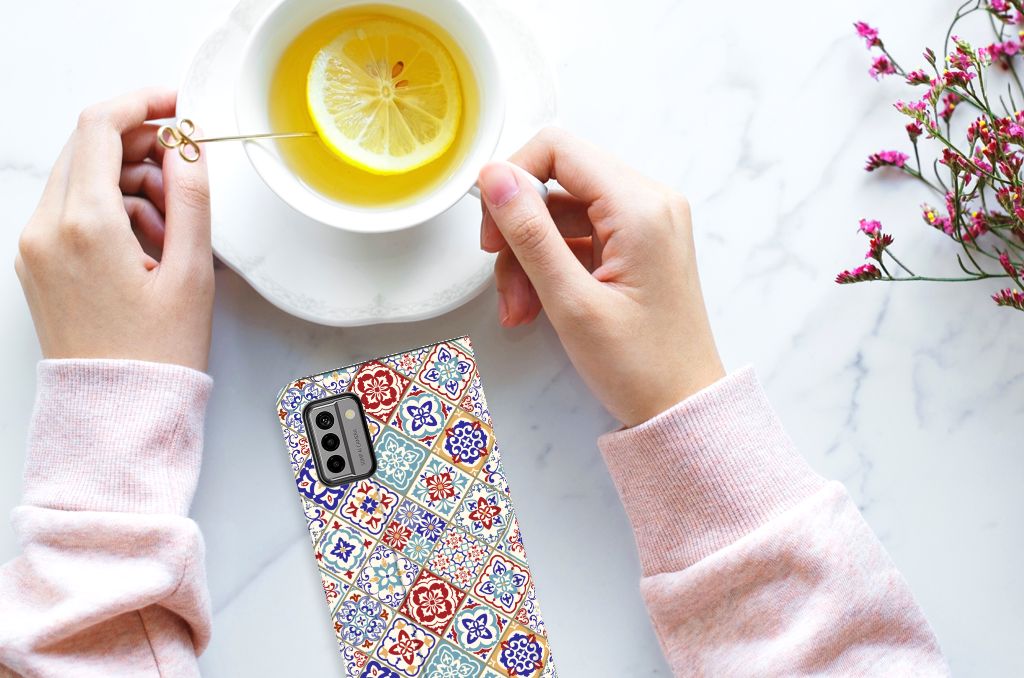 Nokia G22 Standcase Tiles Color design hand cup tea