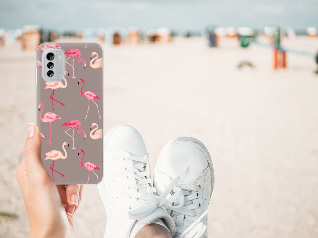 Nokia G60 TPU Hoesje Flamingo flamingo design hand telefoon strand