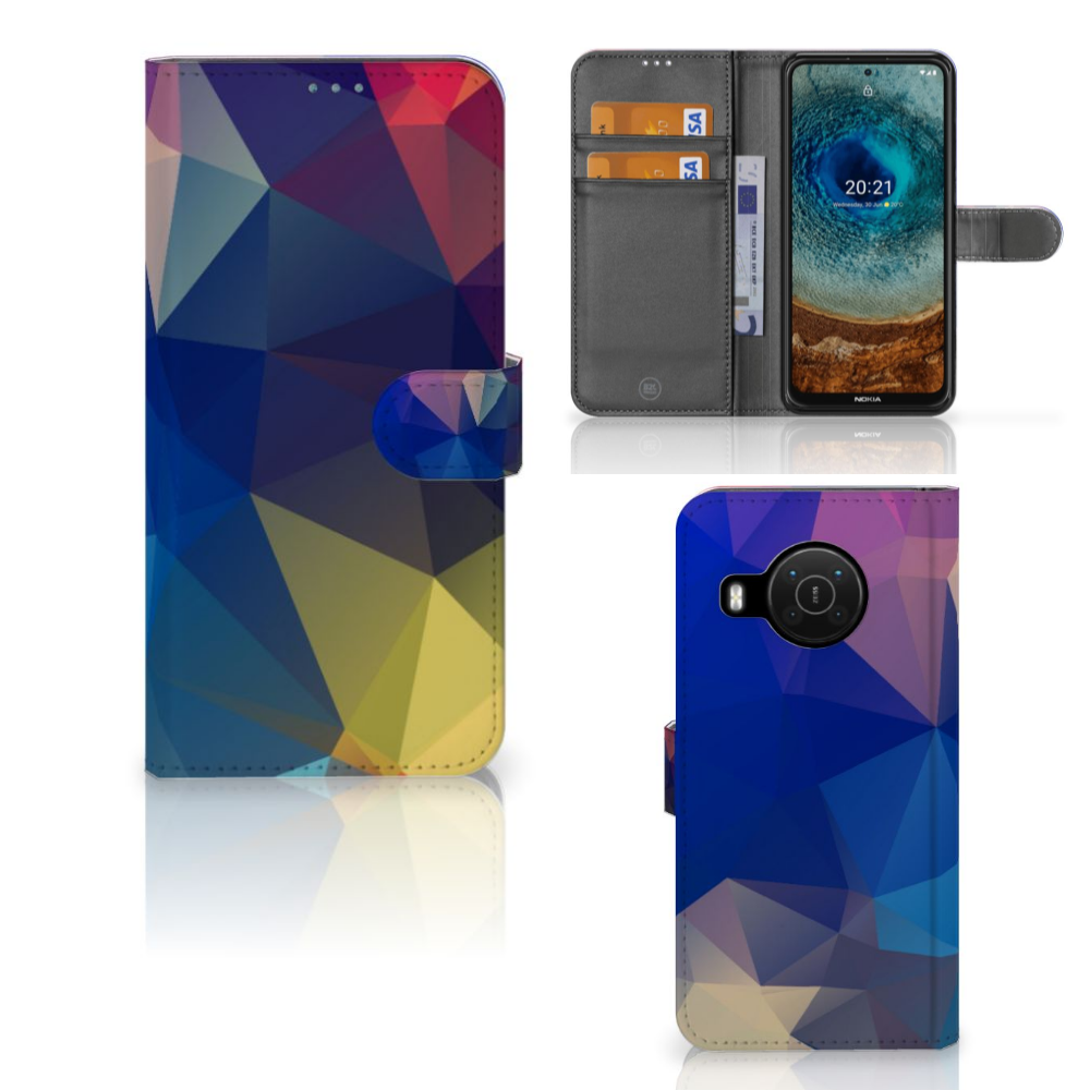 Nokia X10 | Nokia X20 Book Case Polygon Dark design voorkant achterkant aanzicht