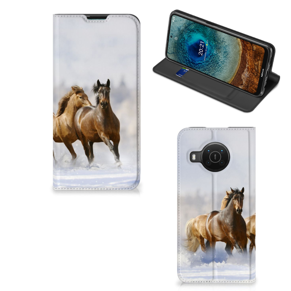 Nokia X20 | X10 Hoesje maken Paarden smartphonehoesje paarden design voorkant zijkant