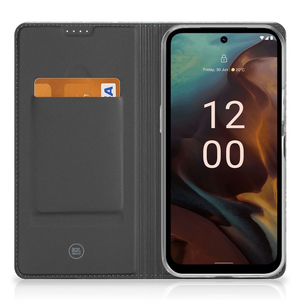 Nokia XR21 Hoesje met Magneet Aztec design zwart aanzicht